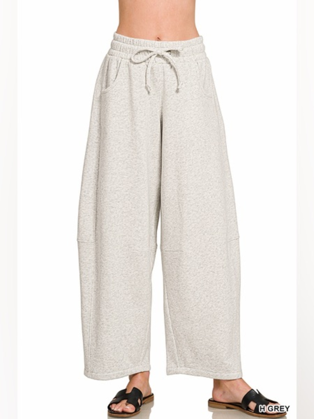 Zenana Heather Grey Drawstring Barrel Fleece Sweatpants